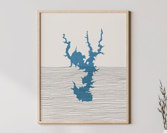 Moss Lake North Carolina Boho Bold Blue Lake Silhouette Poster