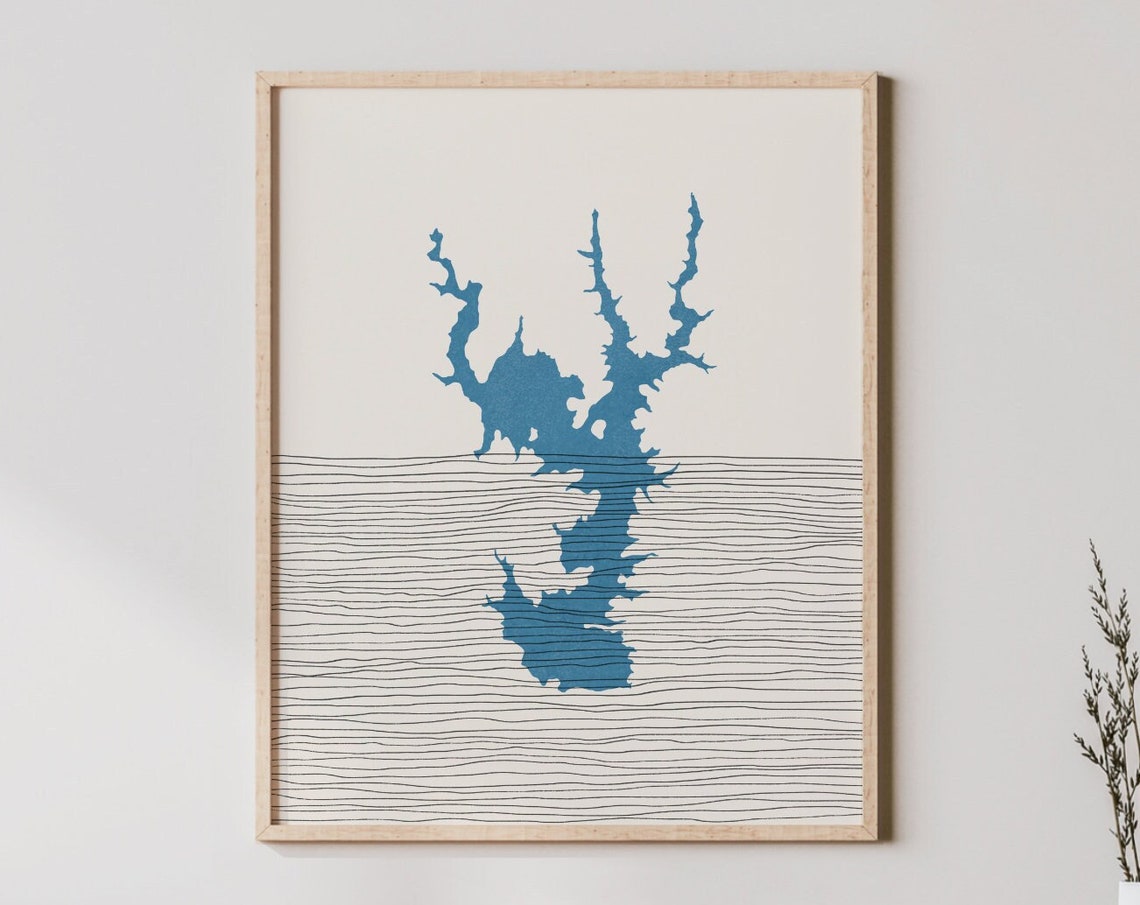 Moss Lake North Carolina Boho Bold Blue Lake Silhouette Poster