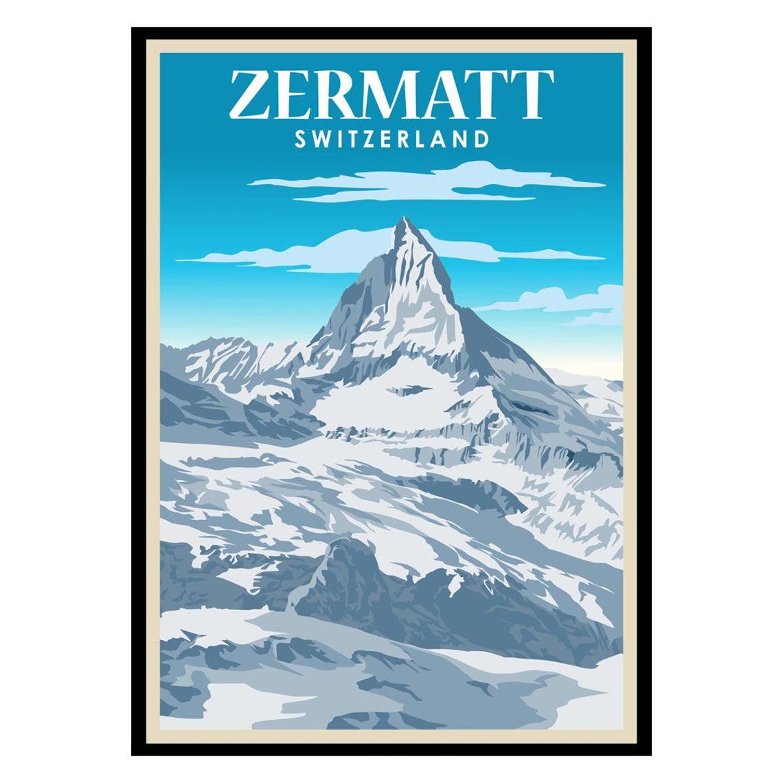 Zermatt Switzerland Matterhorn Peak Snow Vintage Travel Poster