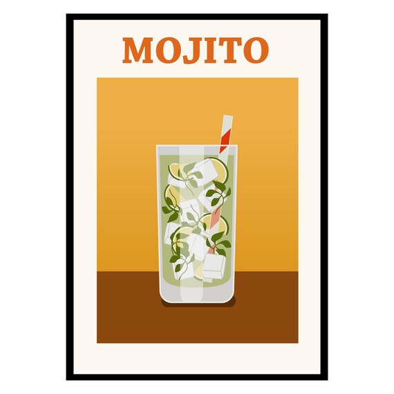 Mojito Cocktail Retro Poster Mint Lime Classic Summer Drink Art