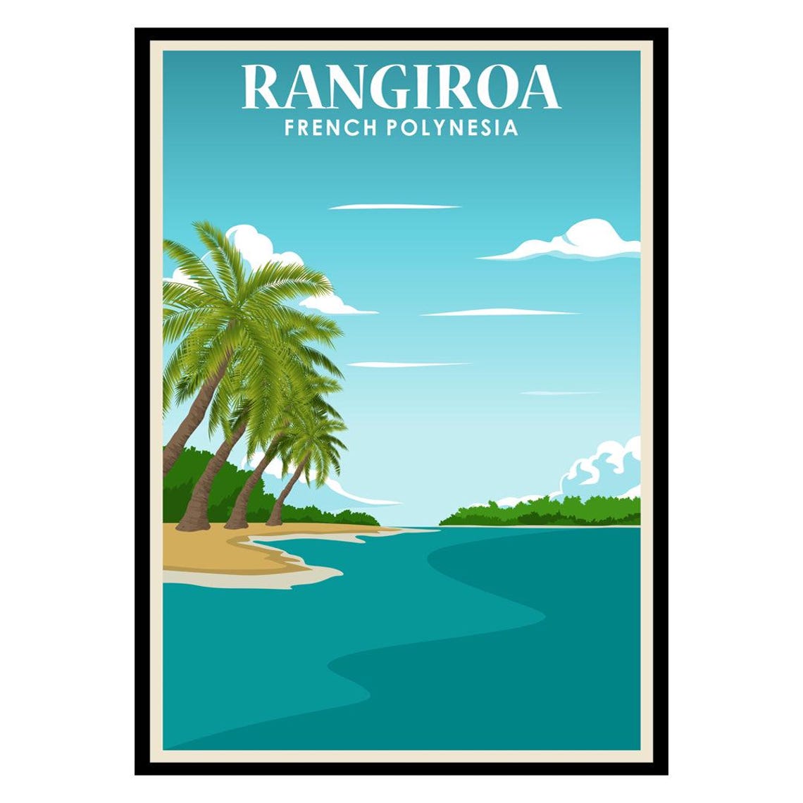 Rangiroa French Polynesia Tropical Island Vintage Travel Poster
