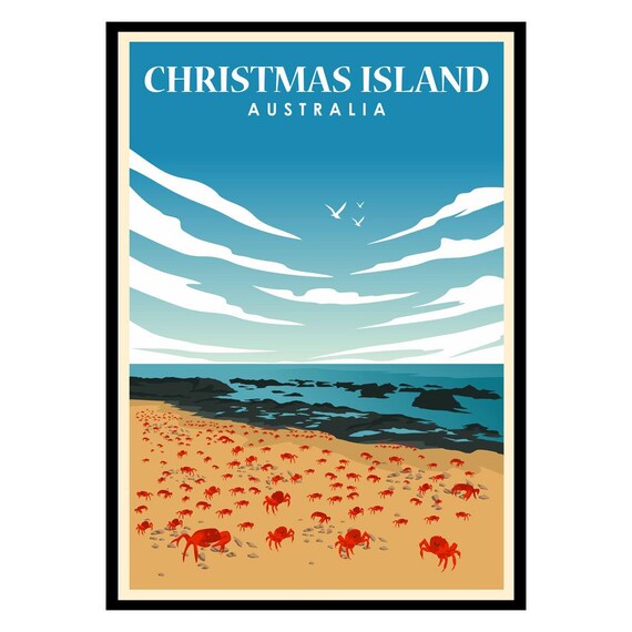 Christmas Island Australia Red Crabs Sandy Beach Ocean View Poster