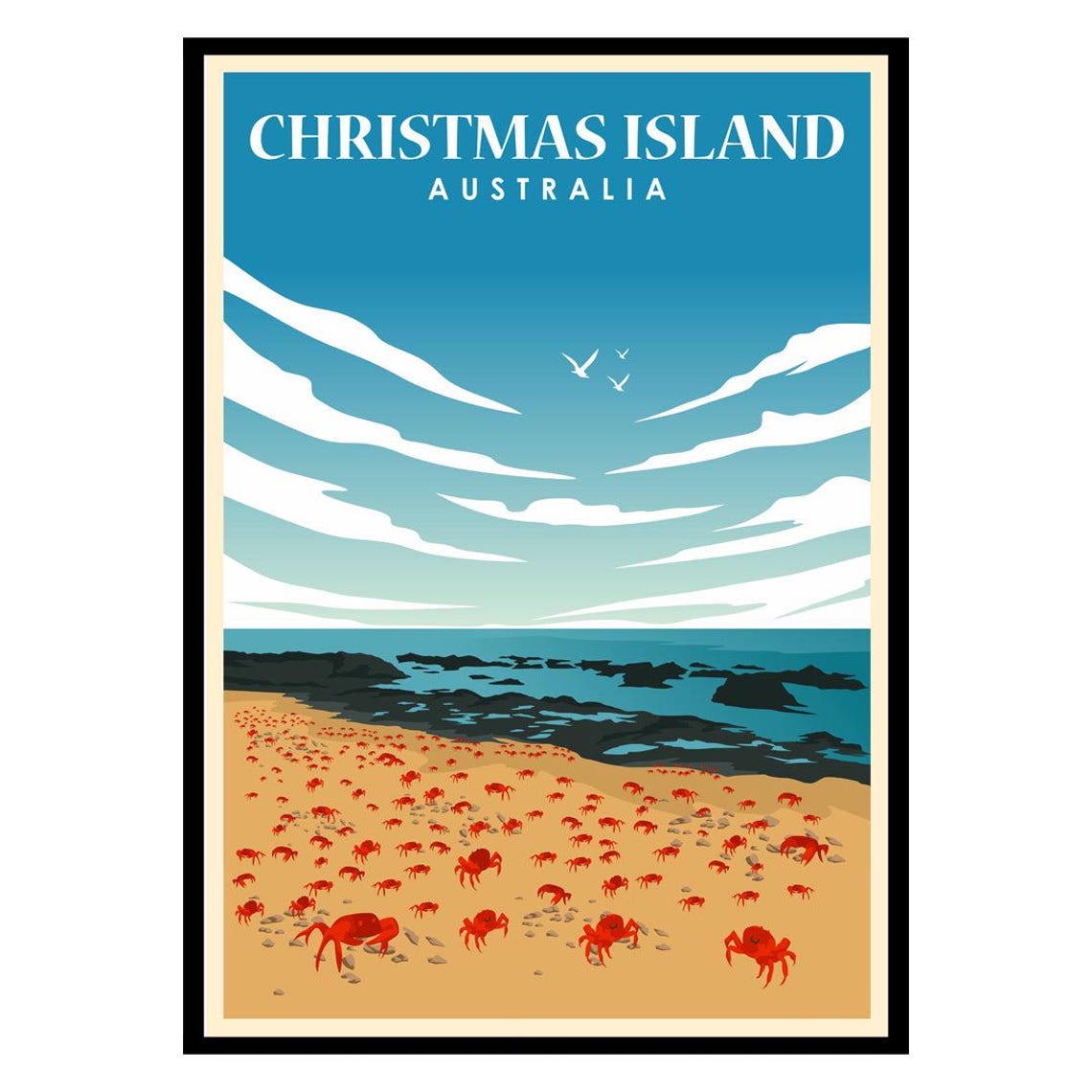Christmas Island Australia Red Crabs Sandy Beach Ocean View Poster