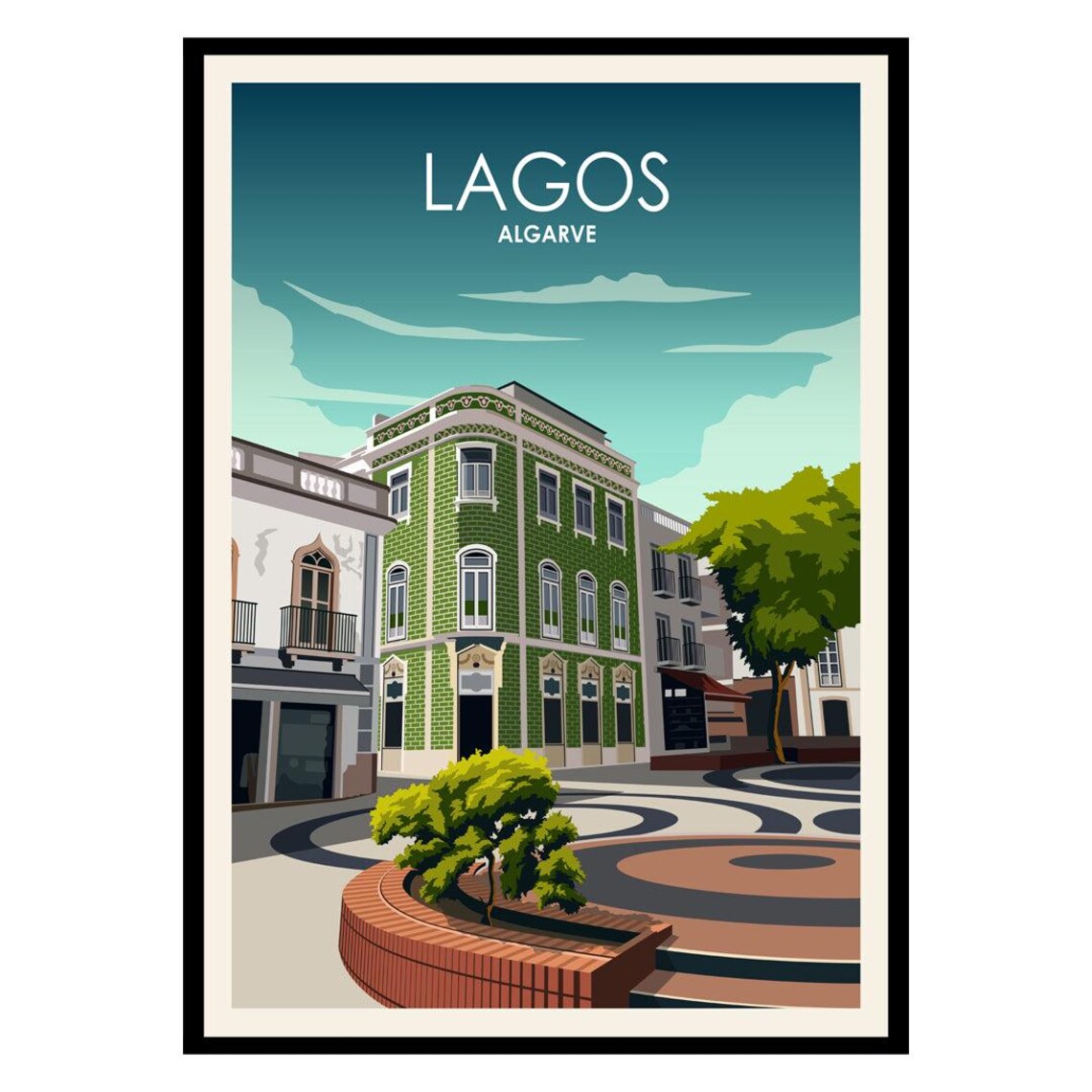 Lagos Algarve Portugal Vintage Travel Poster Old Town Square Art