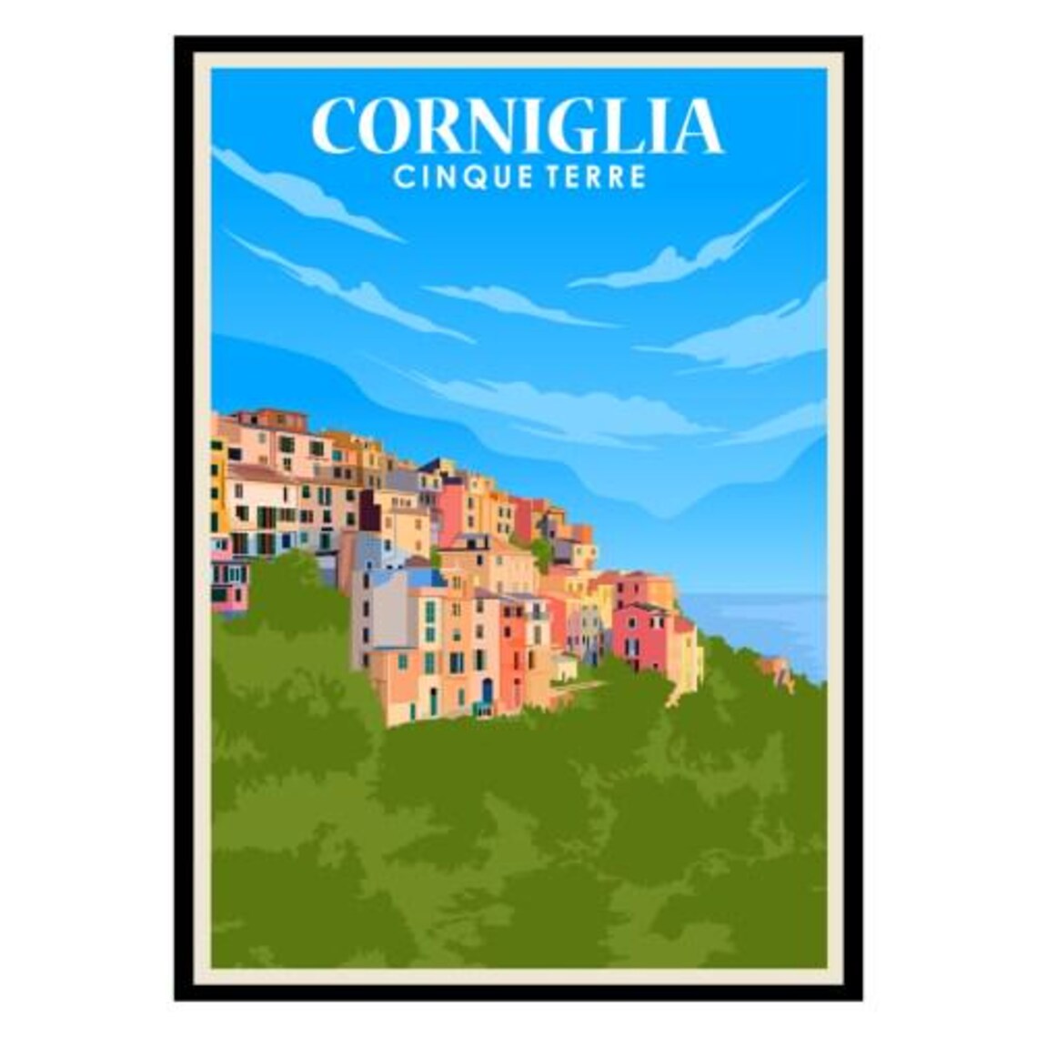 Corniglia Cinque Terre Italy Village Vintage Travel Poster Hillside