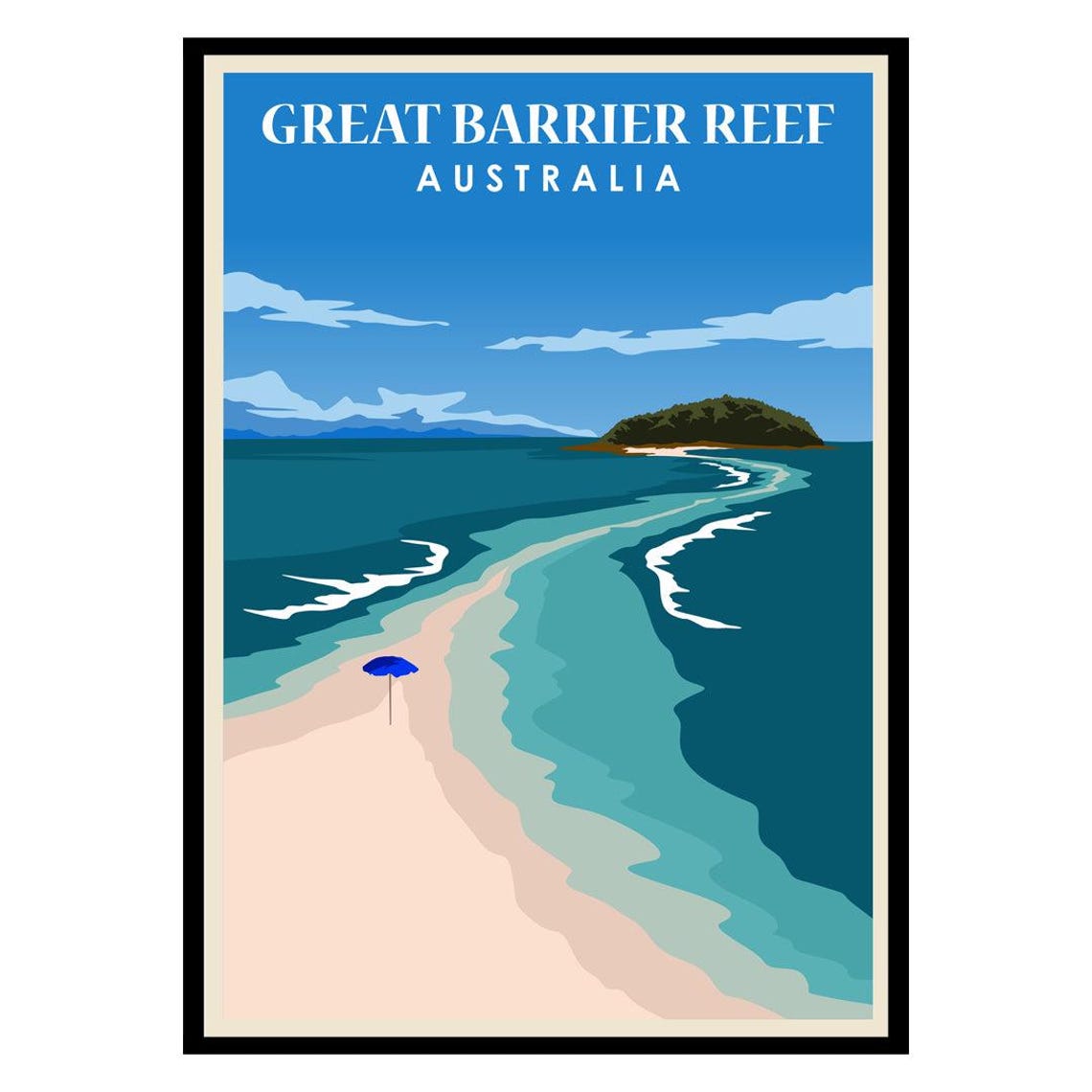 Great Barrier Reef Australia Beach Vintage Travel Poster Tropical Sea
