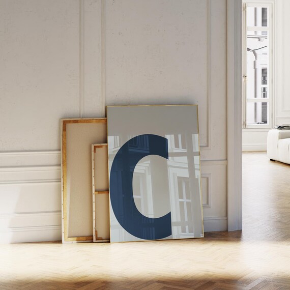 Blue Letter C Typography Print Bold Modern Initial Monogram Decor