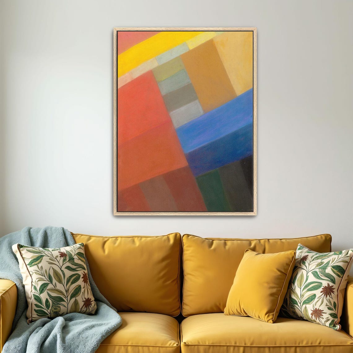 Framed Wall Art Of Abstract Geometric Art With Colorful Squares Geometric Print Red And Yellow Living Room Art Print