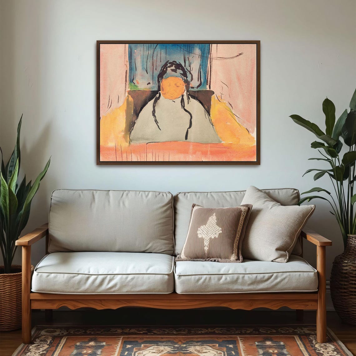 Expressionist Seated Woman Portrait Blue Pink Abstract Poster - Image 6