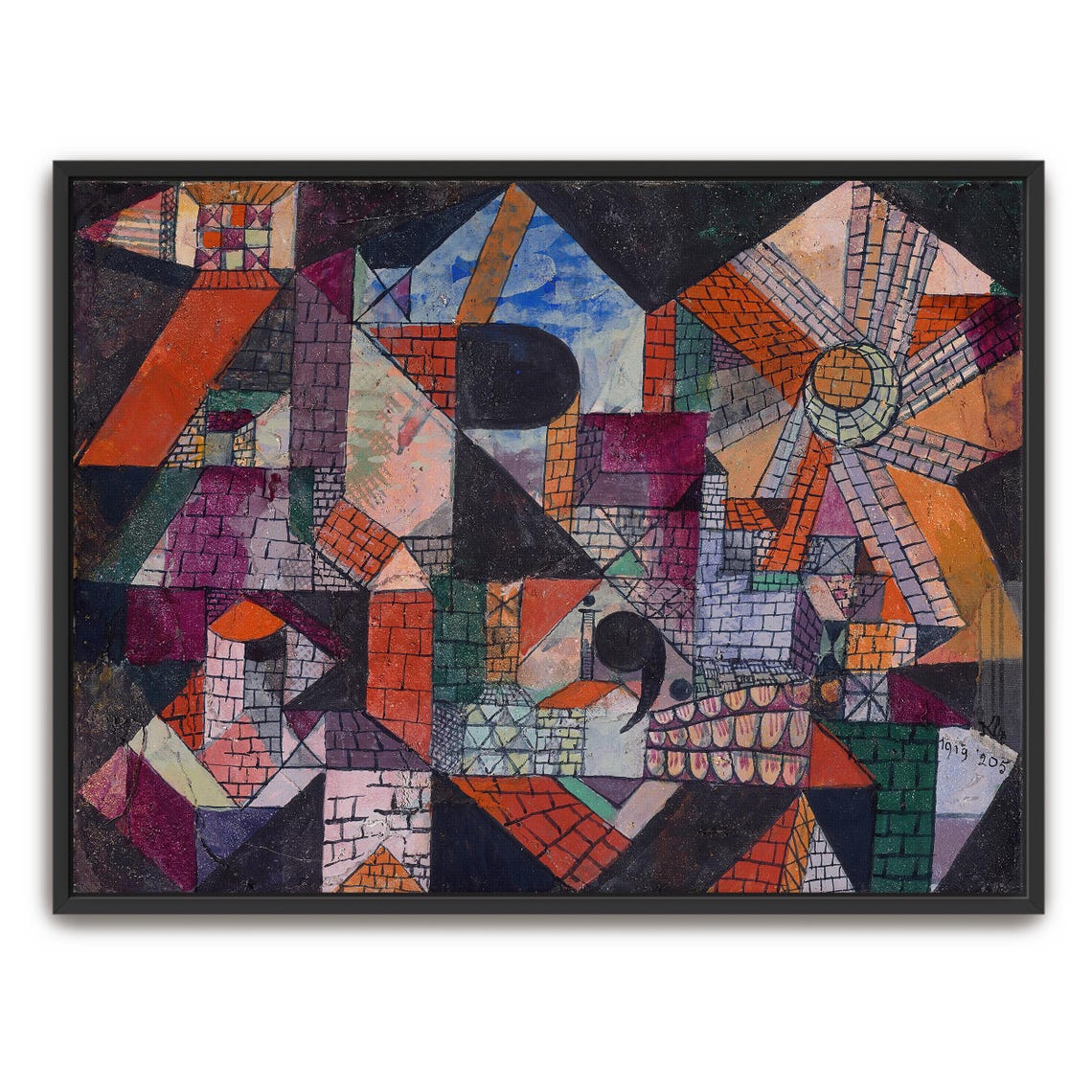 Paul Klee Large Framed Print Abstract Geometric Cityscape With Sun Geometric Wall Art Orange And Red Entryway Decor