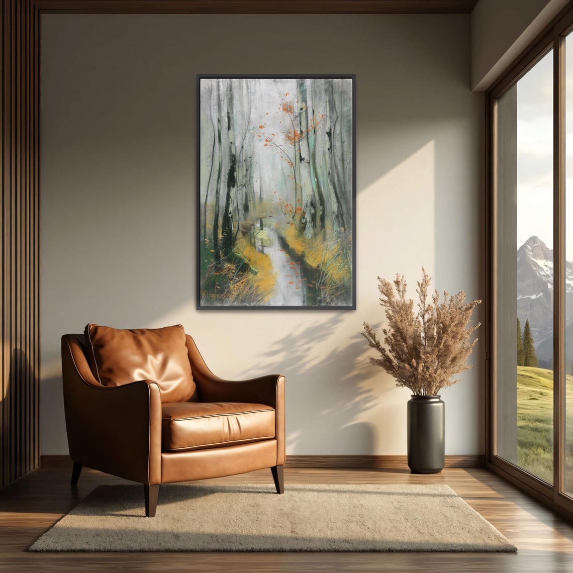 Golden Autumn Birch Forest Beside A Winding Stream Art Poster - Image 3
