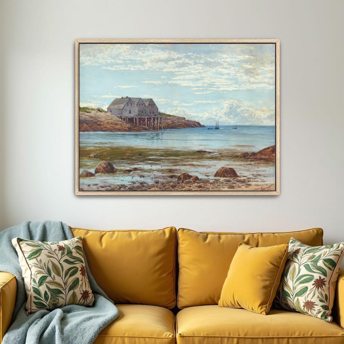 Coastal Houses on Stilts With Sailboats Vintage Seascape Poster - Image 5