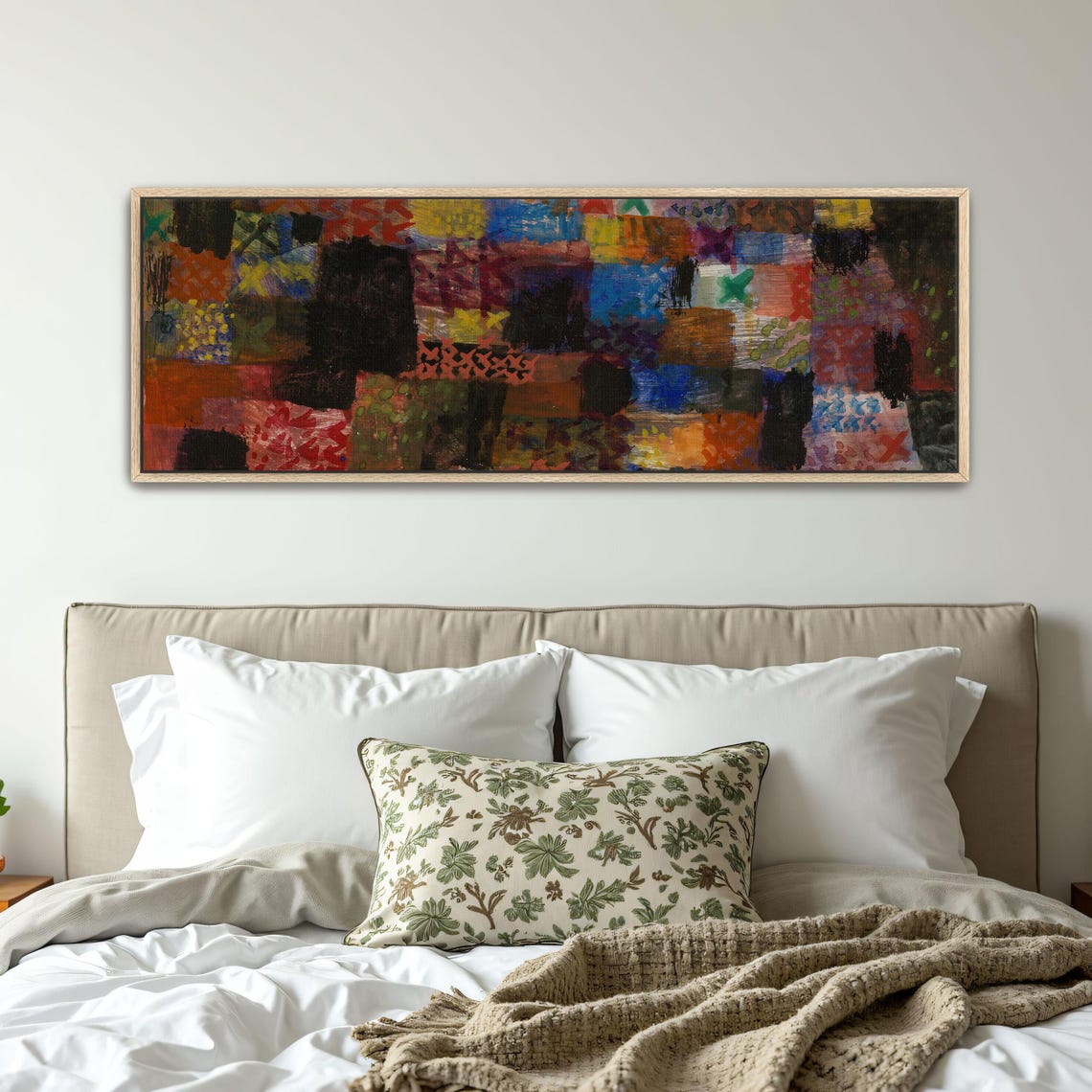 Abstract Painting With Geometric Shapes And Vibrant Hues Panoramic Wall Art Horizontal Framed Art Above Bed Wall Art Bedroom And Living