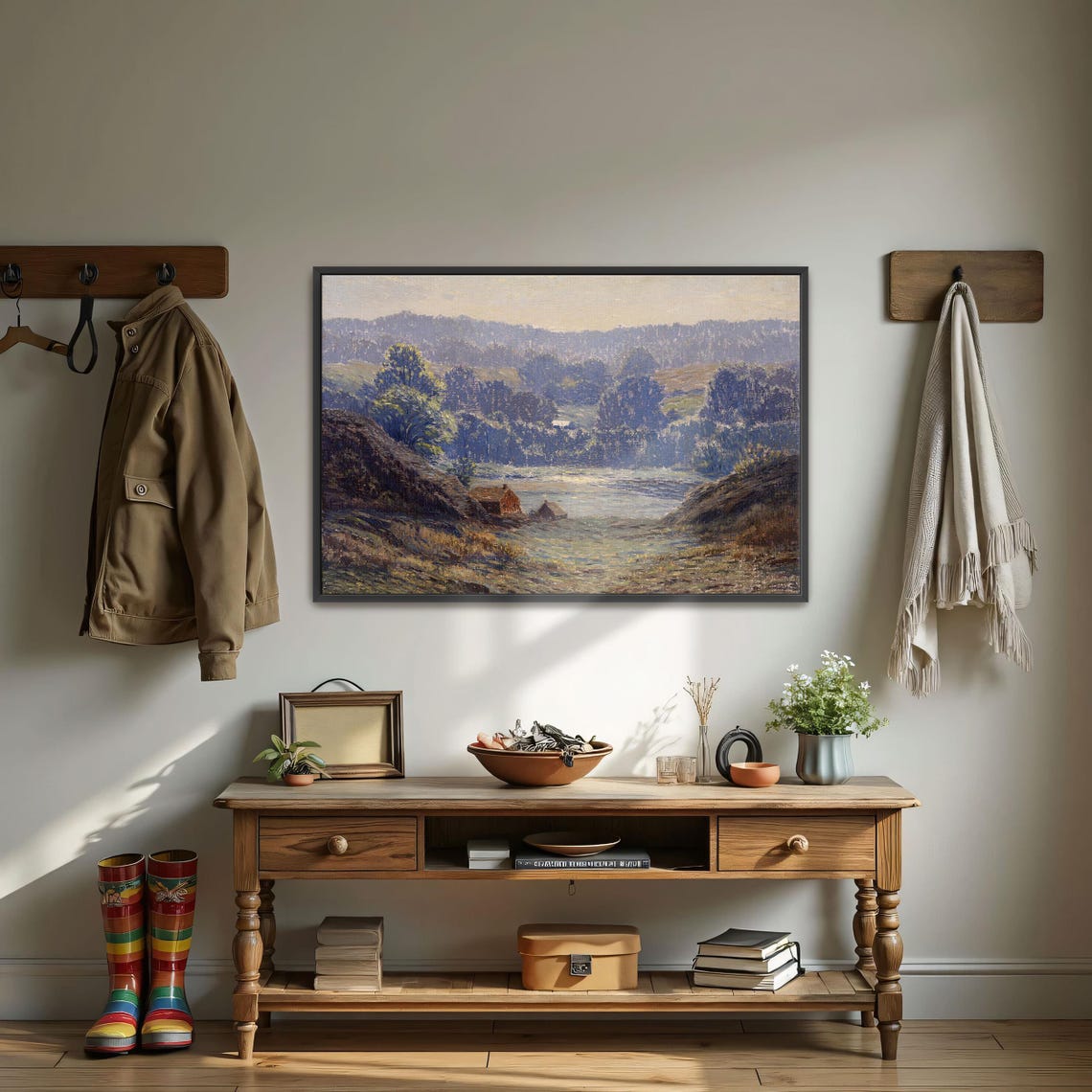 Riverside Cottage Wooded Valley Pastoral Landscape Art Poster - Image 4