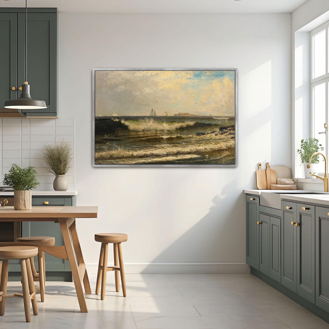 Sailboats on a Choppy Sea Dramatic White Wave Seascape Poster - Image 3