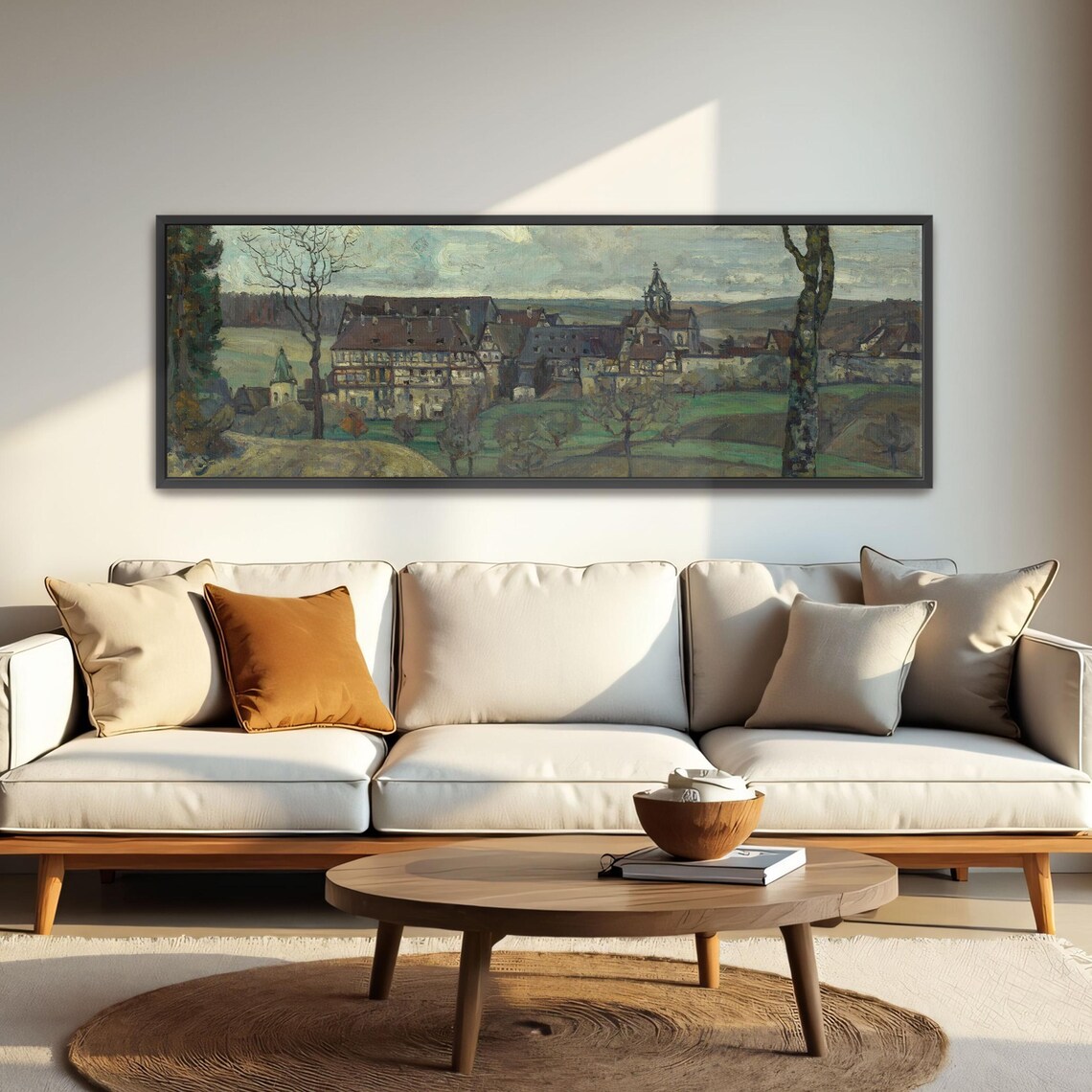 European Village Landscape Painting With A Church Tower On Rolling Hills Poster - Image 2
