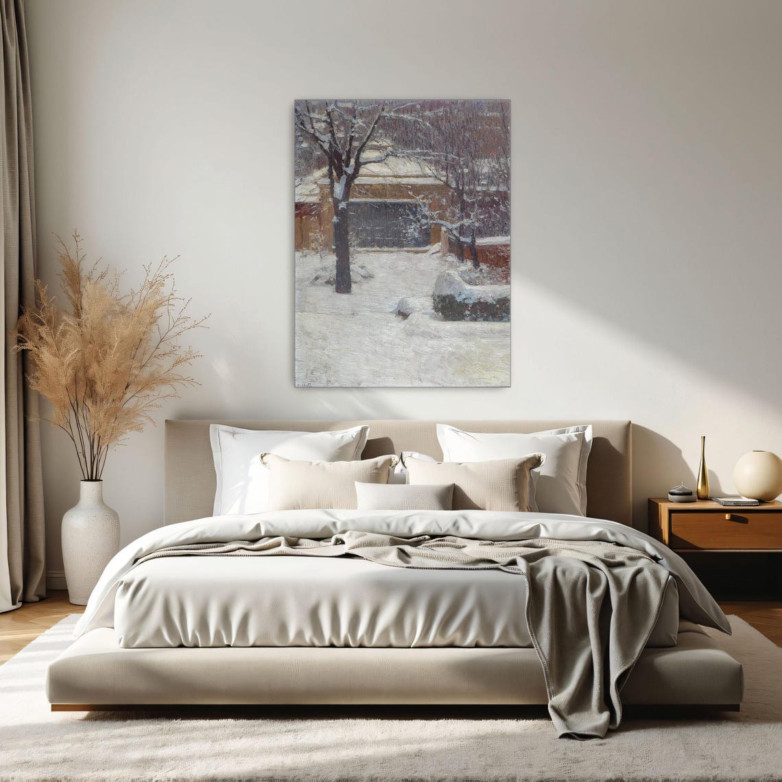 Snowy Garden With Brick Building Vintage Winter Landscape Poster - Image 2