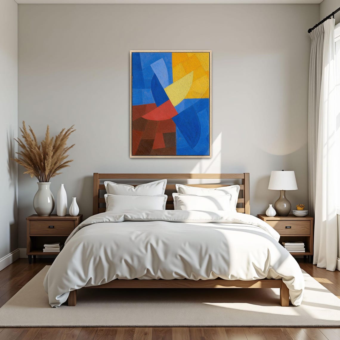 Framed Print Of Abstract Geometric Painting Geometric Print Blue And Yellow Entryway Artwork Minimalist Oil Painting - Image 4