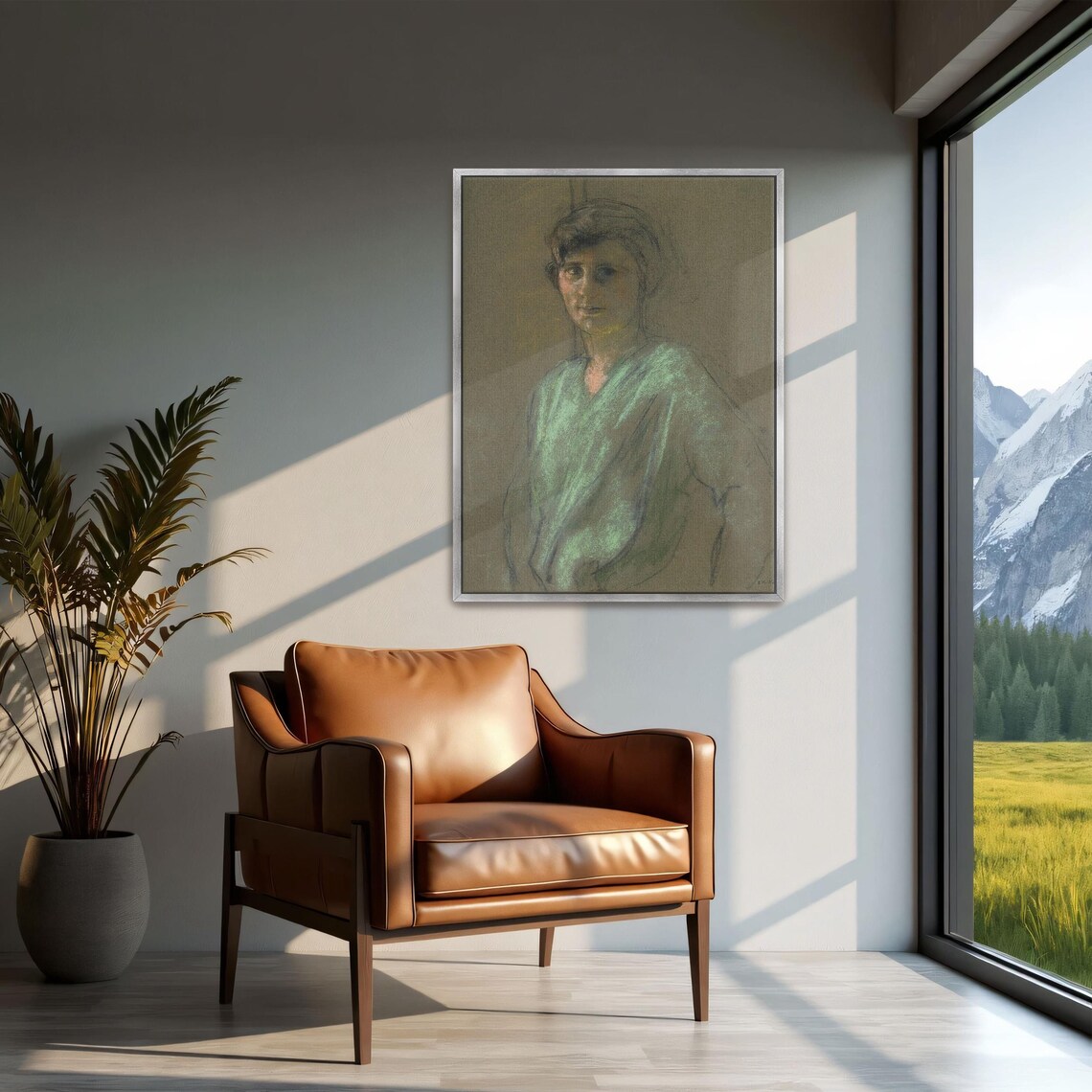 Portrait of a Woman in Green Vintage Pastel Drawing Art Print - Image 2
