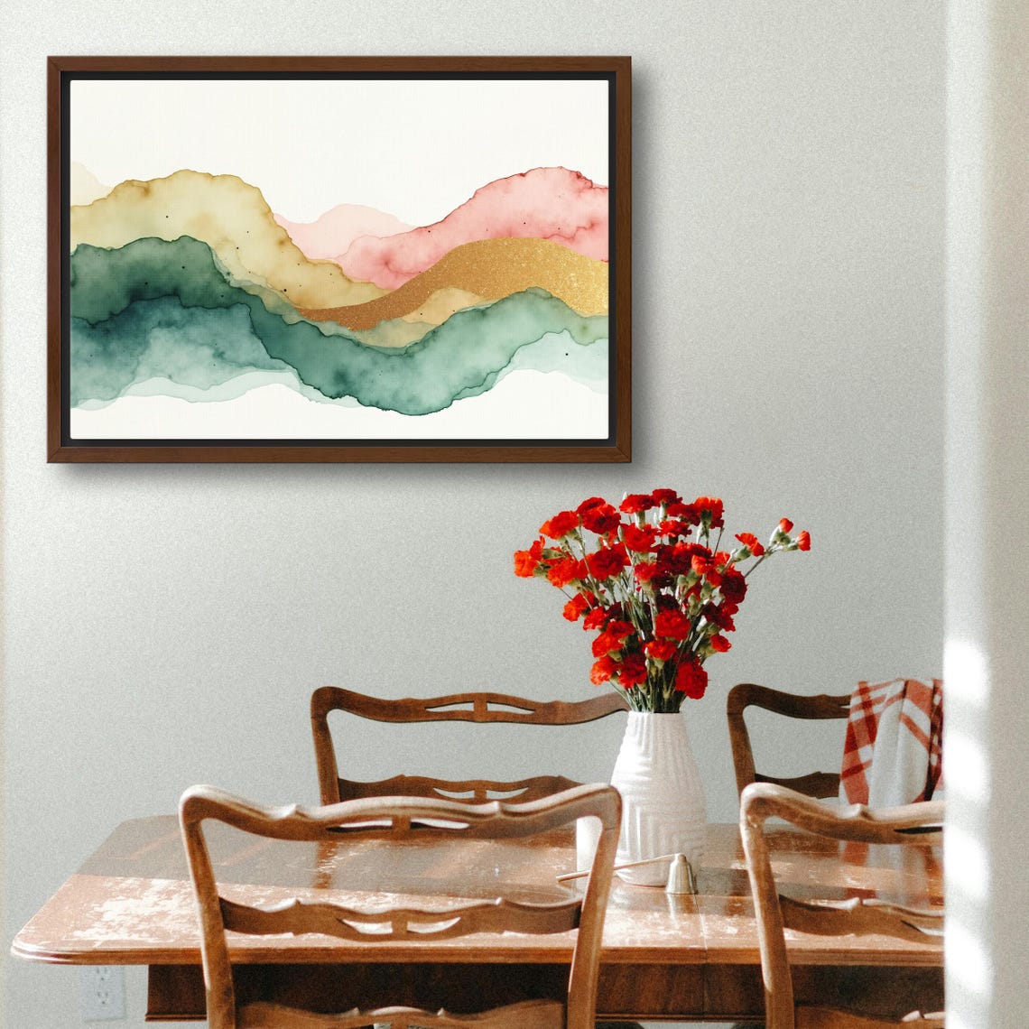 Abstract Pastel Mountain Layers In Green Amber Blush And Gold Poster - Image 3
