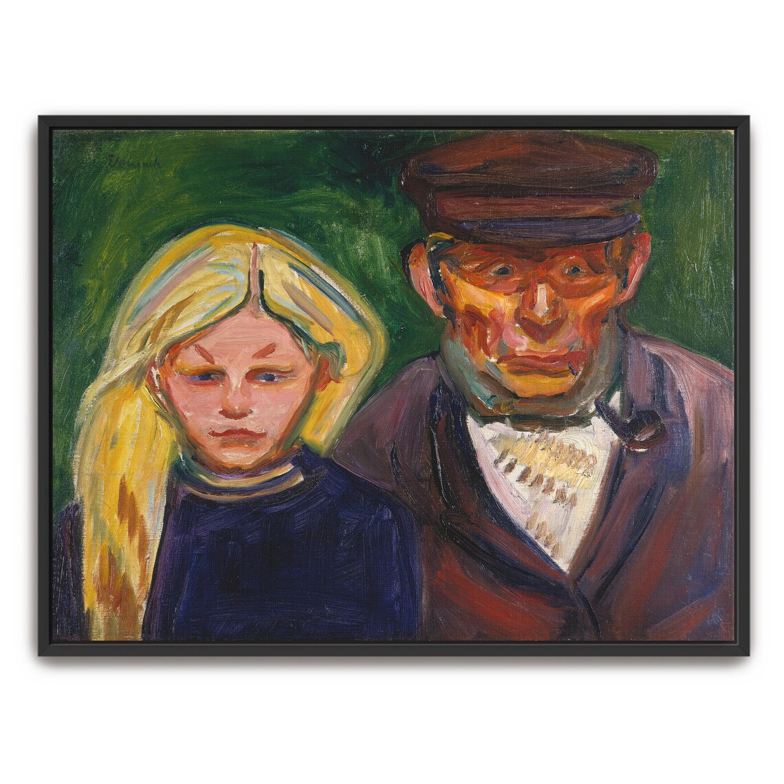 Expressionist Portrait Of Old Fisherman And Young Girl Poster