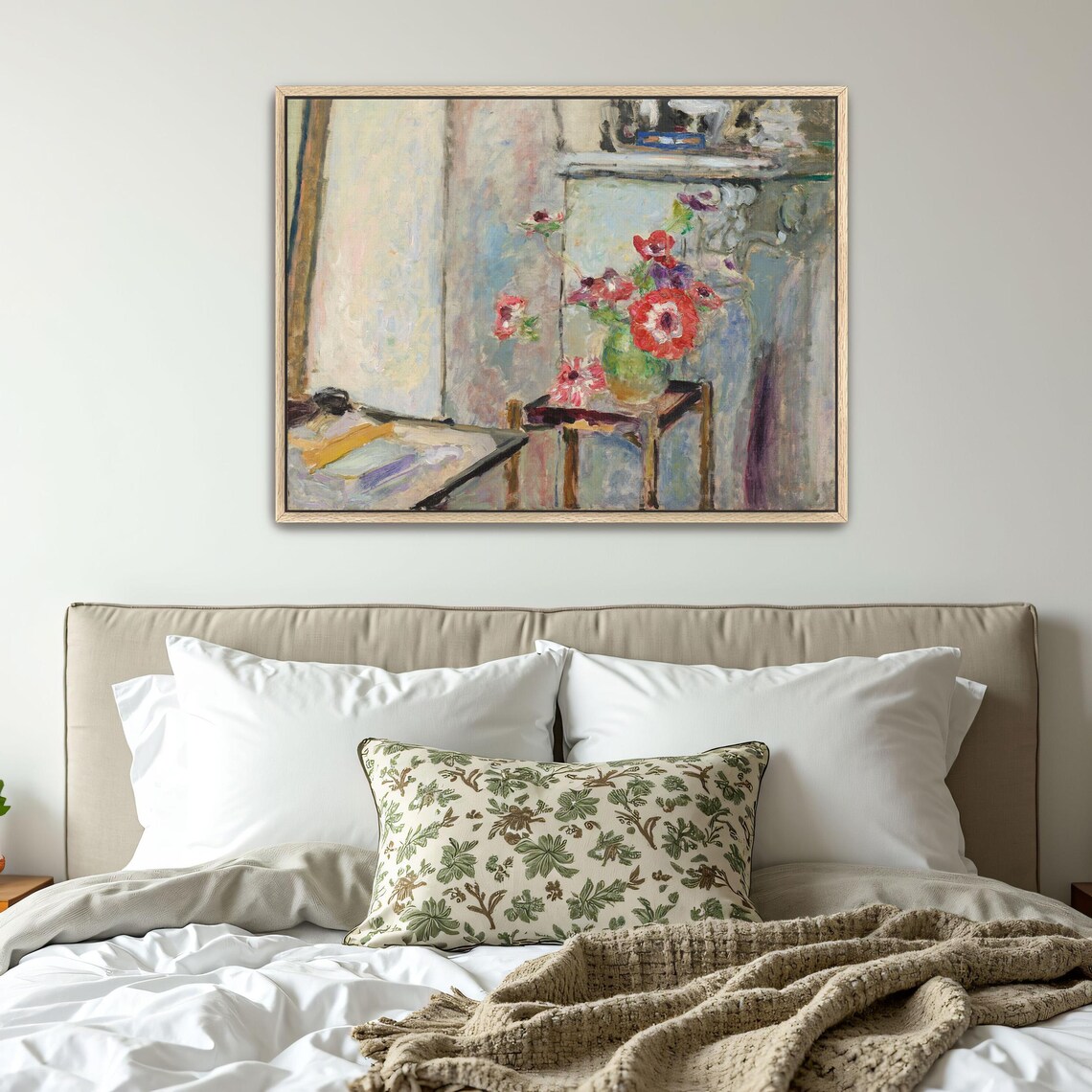 Red Anemones in a Green Vase on a Table Vintage Still Life Art Print - Image 4