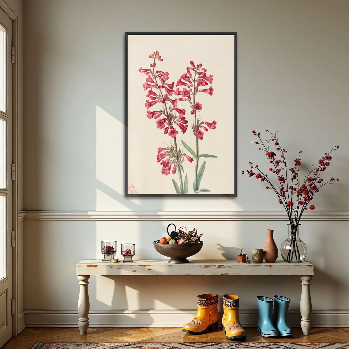 Pink Wildflower Trumpet Blossoms Watercolor Botanical Study Art Poster - Image 3
