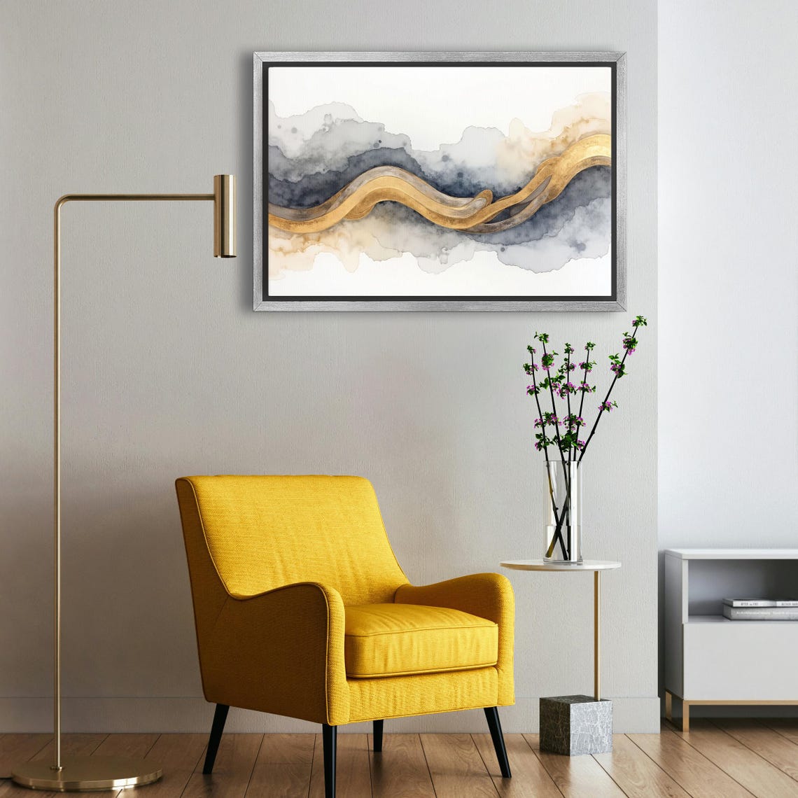 Intertwined Gold And Silver Ribbons On Deep Indigo Abstract Poster - Image 5