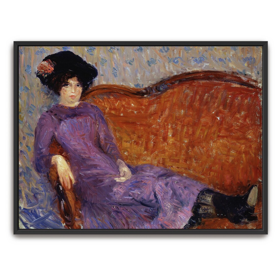 Woman In A Purple Dress Reclining On A Couch Portrait Poster