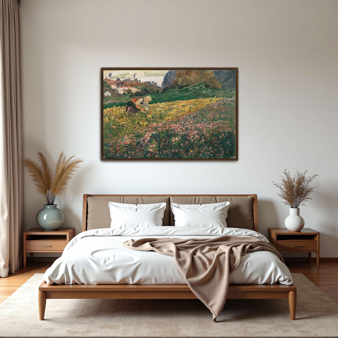 Woman Harvesting in Wildflower Field Impressionist Art Poster