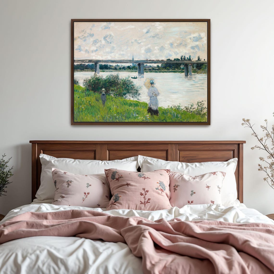 Claude Monet Large Framed Print Bridge Over A River With People Landscape Print Green And Blue Entryway Artwork - Image 5