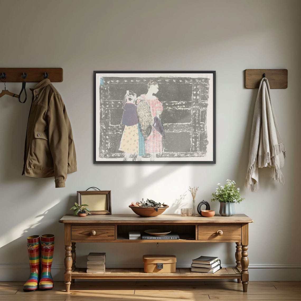 Art Nouveau Women In Patterned Dresses Before A Dark Wall Poster - Image 3