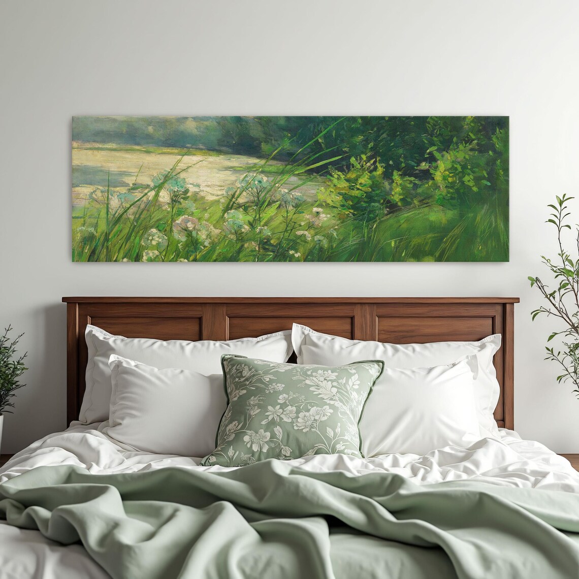 Sunlit Meadow With White Wildflowers at the Edge of a Calm Lake Poster - Image 3