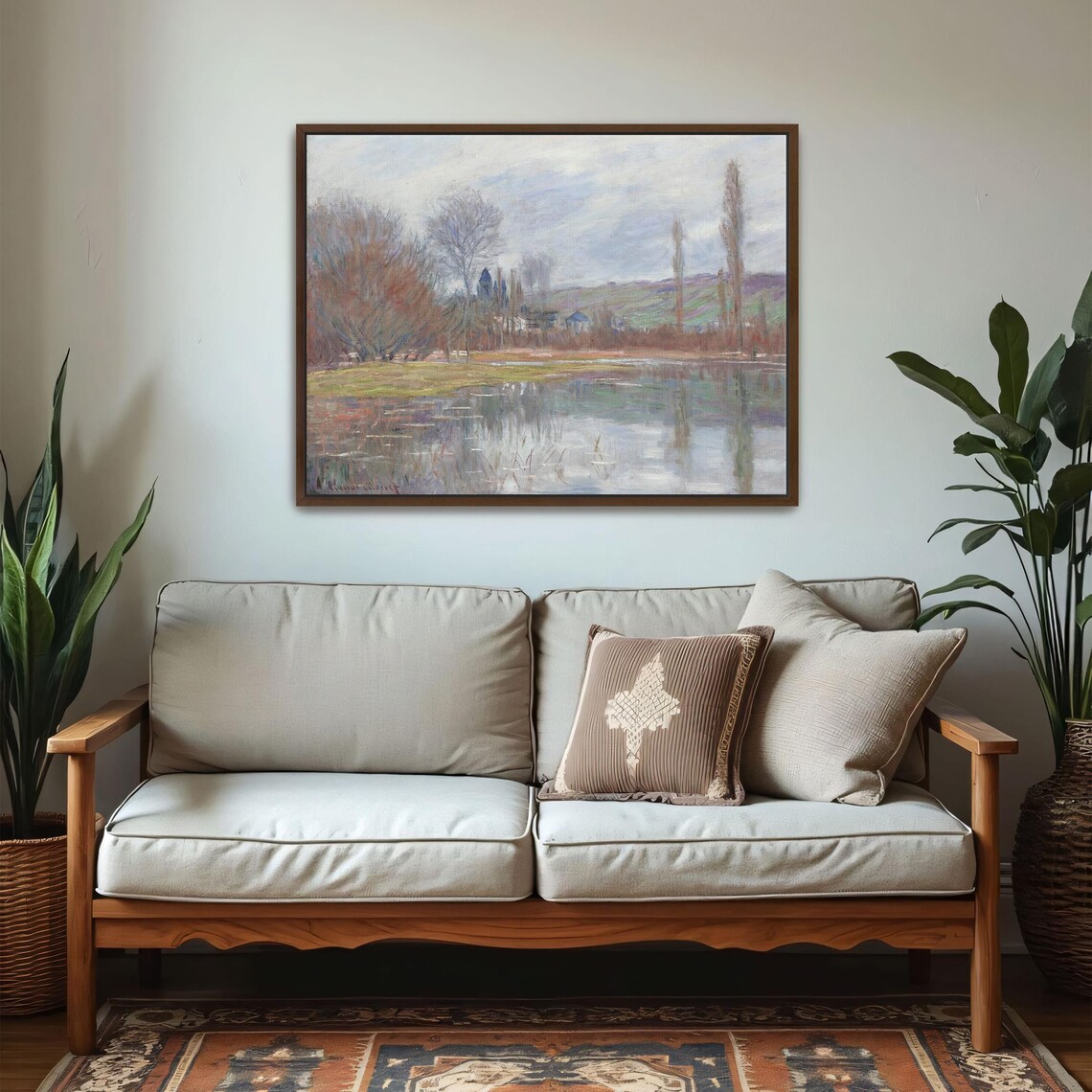 Claude Monet Framed Wall Art A Misty River Scene With Trees Landscape Fine Art Print Gray And Blue Entryway Art Rustic Oil Painting - Image 5