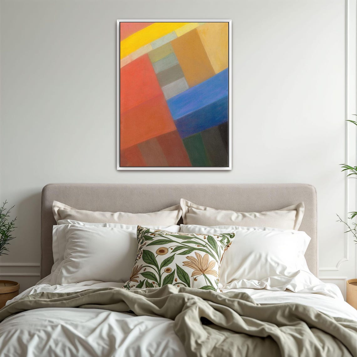 Framed Wall Art Of Abstract Geometric Art With Colorful Squares Geometric Print Red And Yellow Living Room Art Print - Image 3