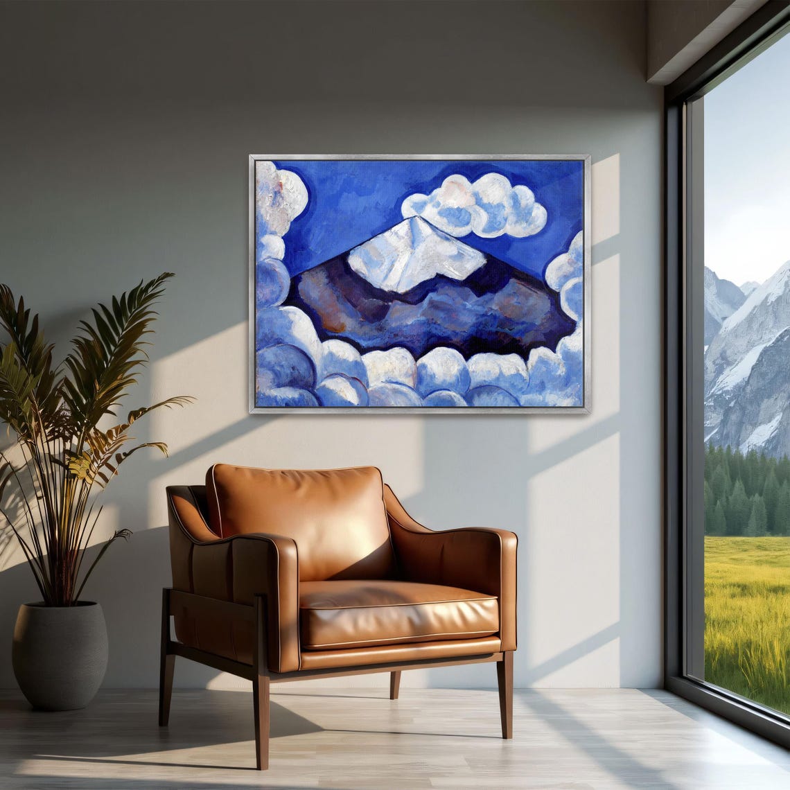 Snow Capped Volcano Peak Under Deep Blue Sky With Clouds Poster - Image 2