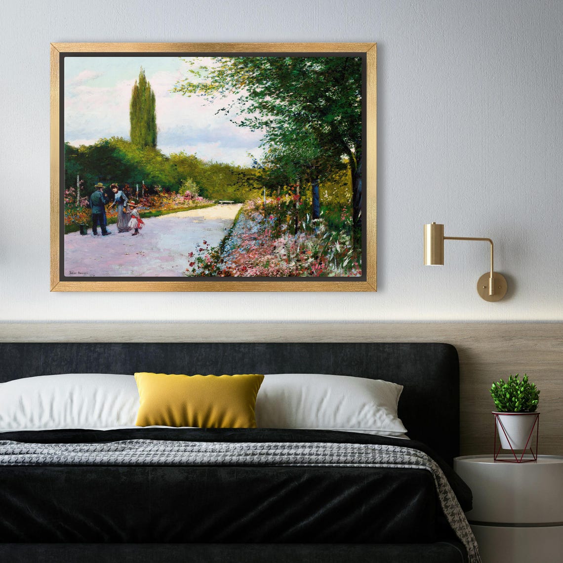 Family Strolling a Flower Garden Path Impressionist Oil Poster - Image 4