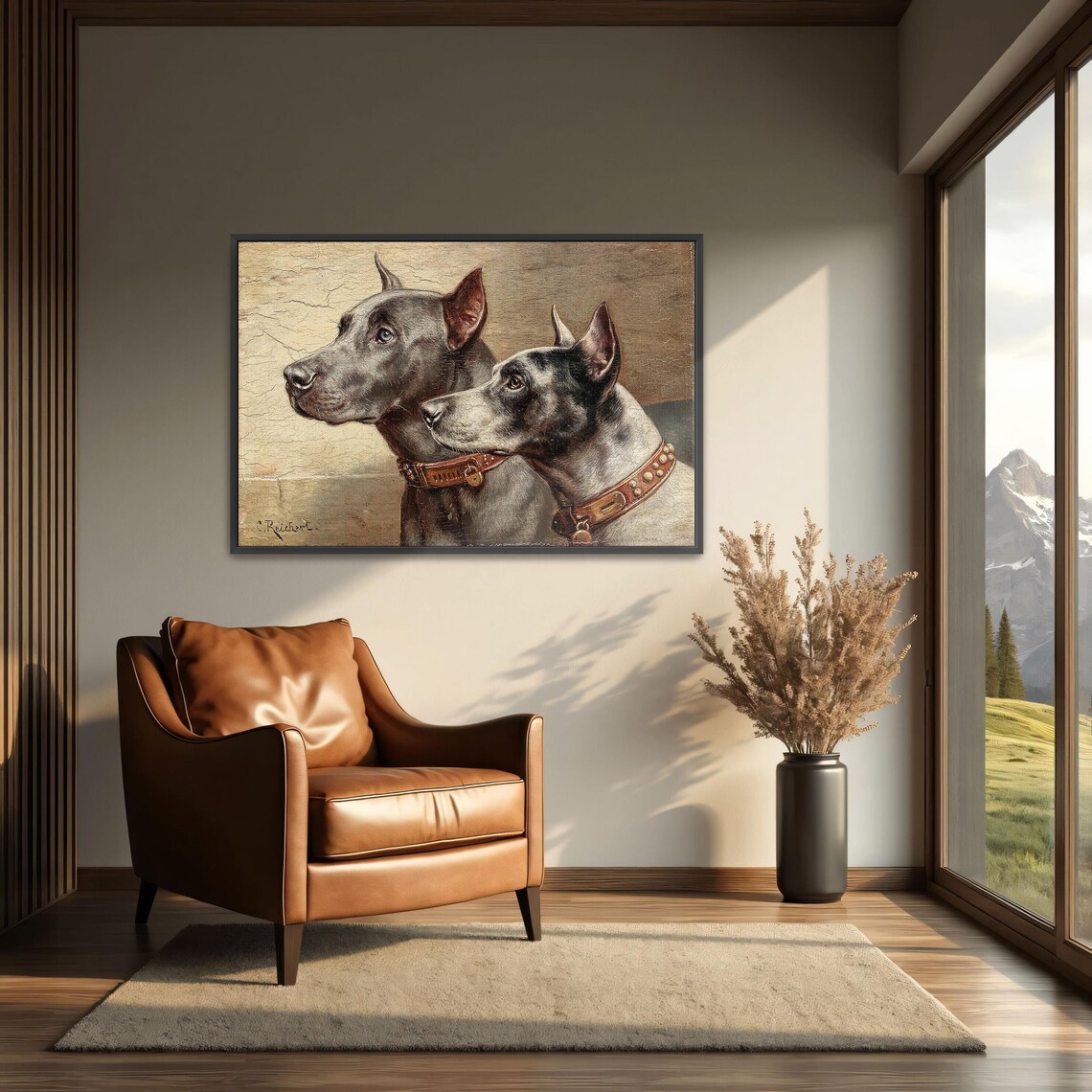 Two Great Danes Wearing Studded Collars Vintage Dog Portrait Poster - Image 3