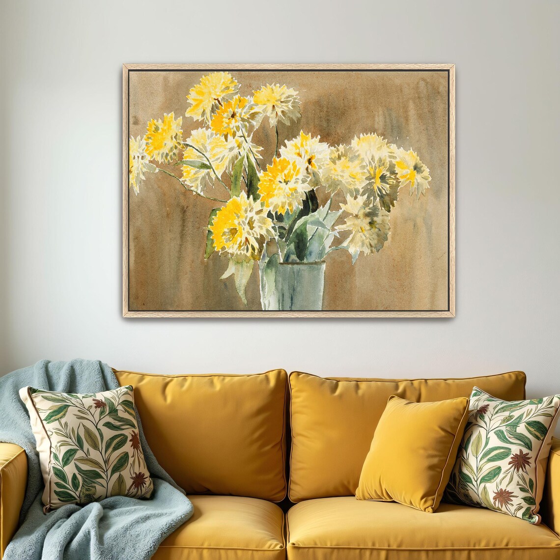 Yellow Blossoms in a Glass Vase Watercolor Floral Art Poster