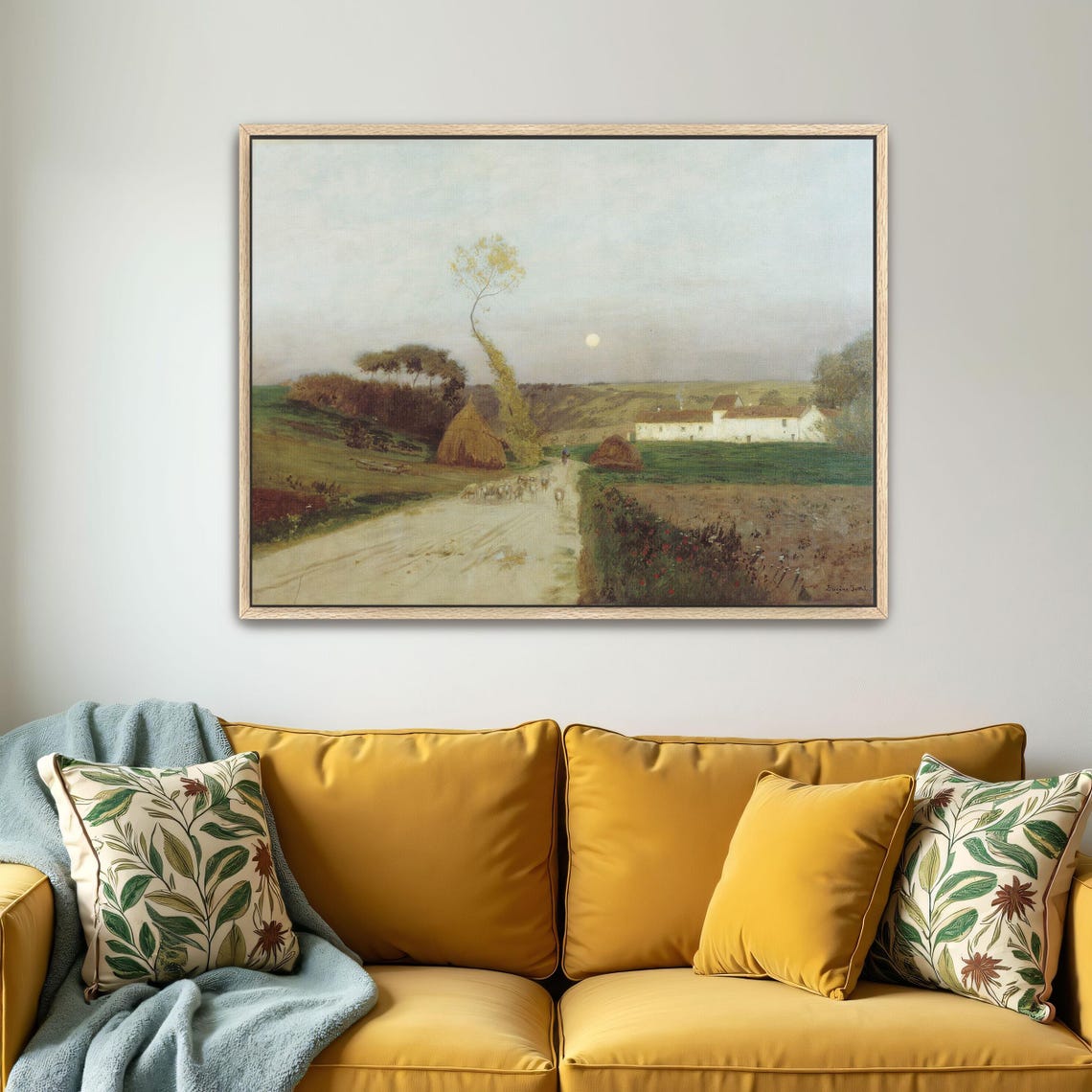 Moonlit Countryside Road with a Flock of Sheep at Dusk Poster - Image 5