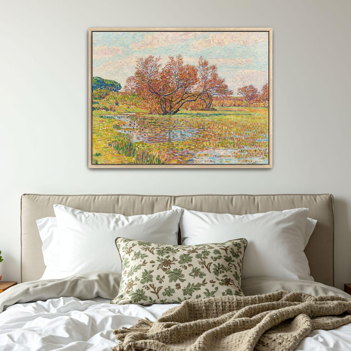 Autumn Trees by a River Pointillist Landscape Painting Poster - Image 5