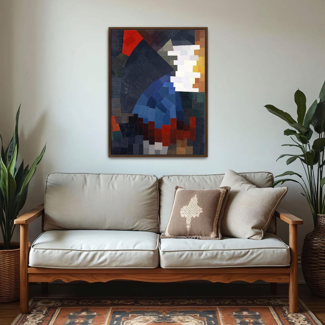 Large Framed Print Of Abstract Geometric Painting Geometric Wall Art Blue And Red Entryway Art Minimalist Oil Painting - Image 5