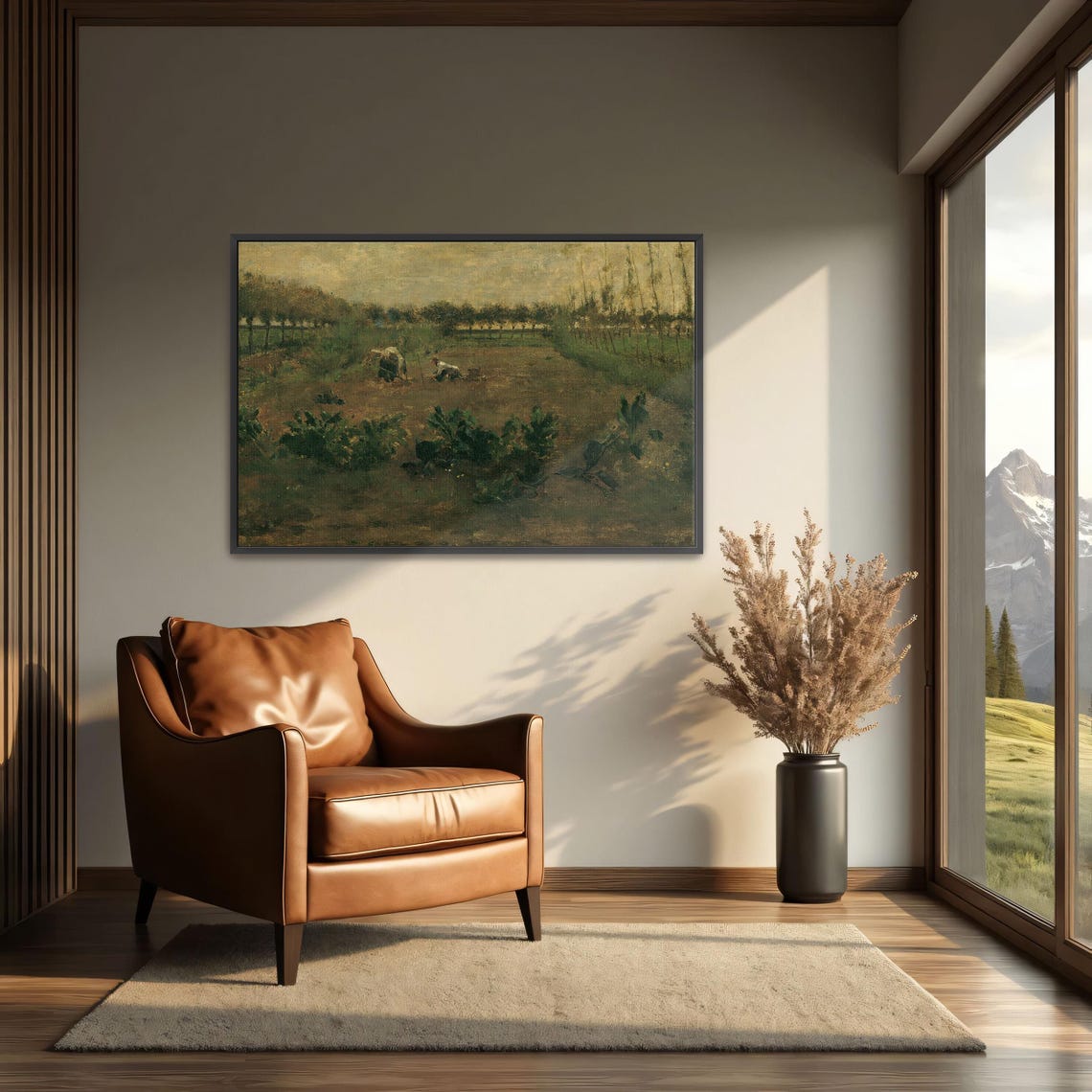 Two Figures Working Field Harvest Rural Landscape Art Poster - Image 4