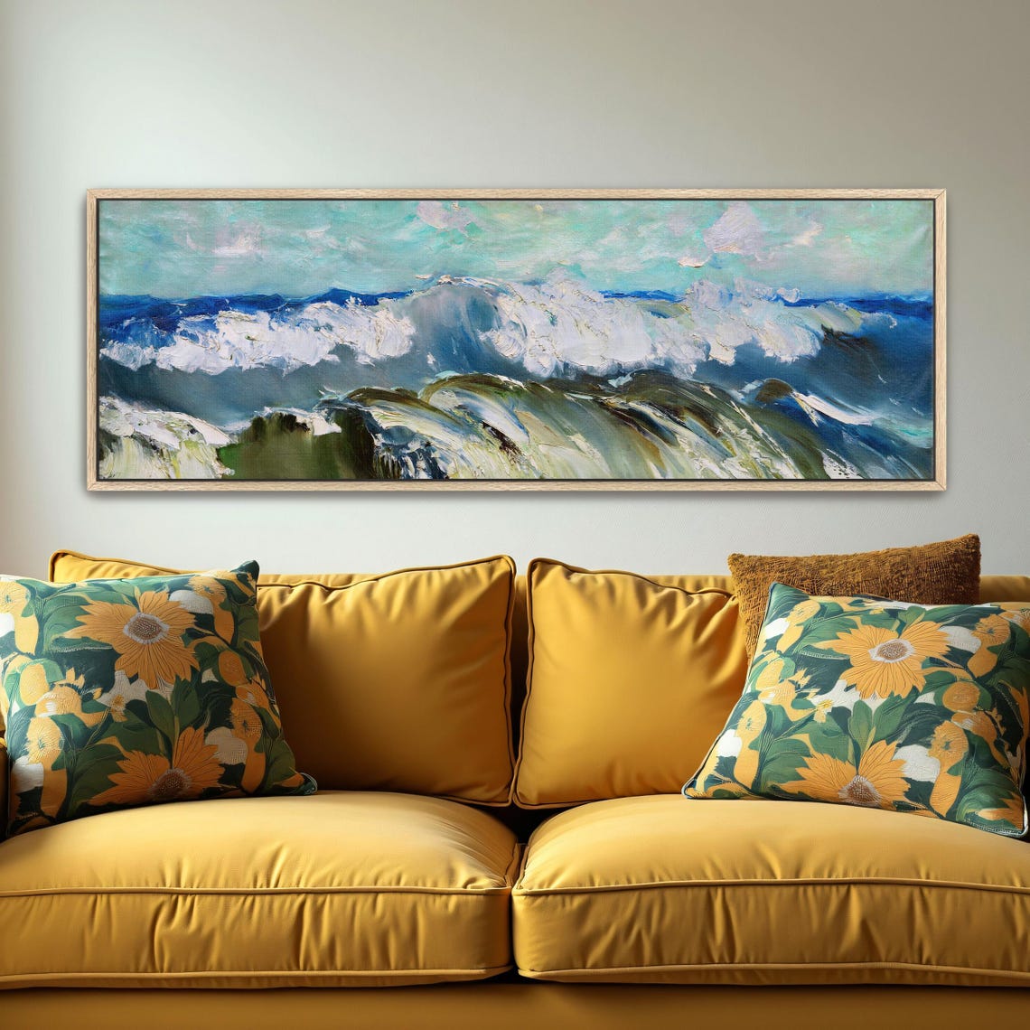 Impressionist Ocean Waves in Blue and White Panoramic Poster - Image 5