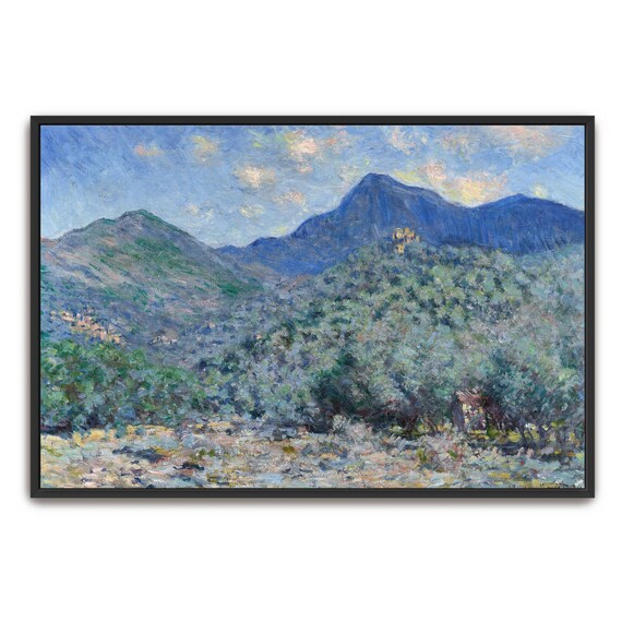Claude Monet Framed Print Mountain Landscape With Trees And Sky Mountain Print Blue And Green Living Room Artwork