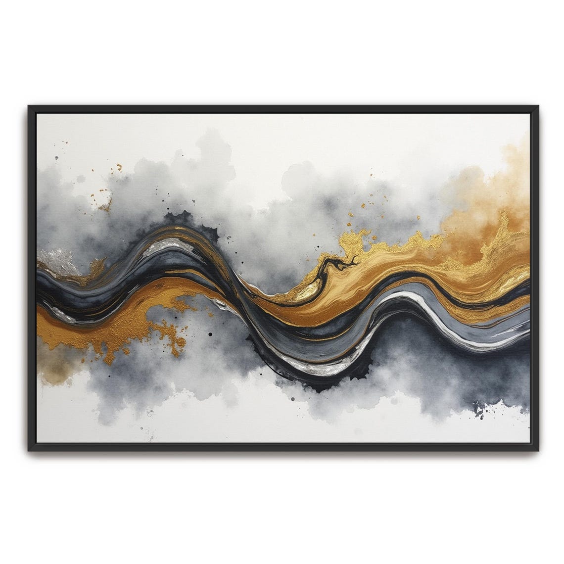 Bold Black Gold And White Marble Wave Watercolor Abstract Art Poster