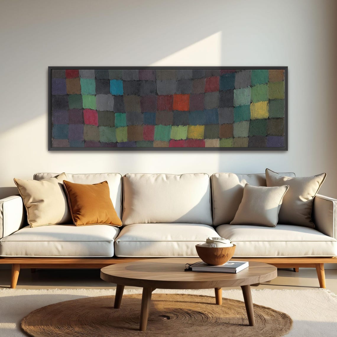 Abstract Geometric Grid Painting Panoramic Wall Art Horizontal Framed Art Above Bed Wall Art Bedroom And Living Room Art Wide Narrow - Image 4