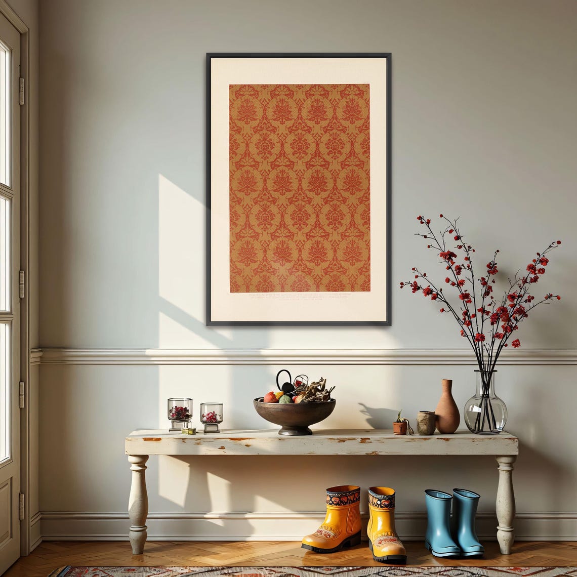 Red and Gold Ornamental Damask Floral Motif Vintage Pattern Poster - Image 3