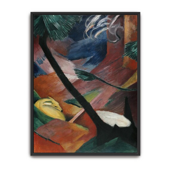 Expressionist Forest Scene With A Resting Deer In Bold Colors Poster
