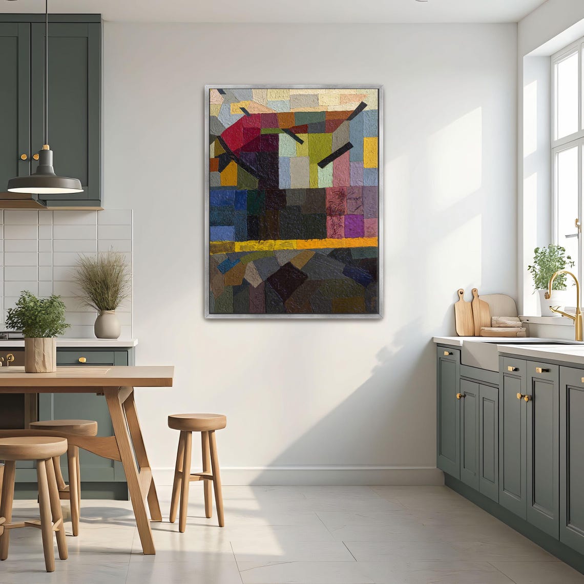 Abstract Geometric Blocks in Bold Colors Cubist Modern Poster
